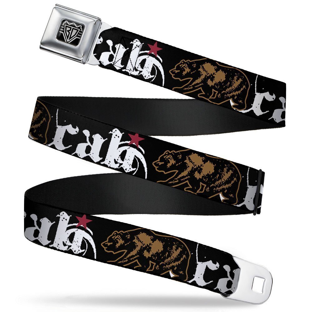 4029 Seatbelt Belt - CALI w/Grizzly Bear - 1.5" Wide - 32-52 Inches in